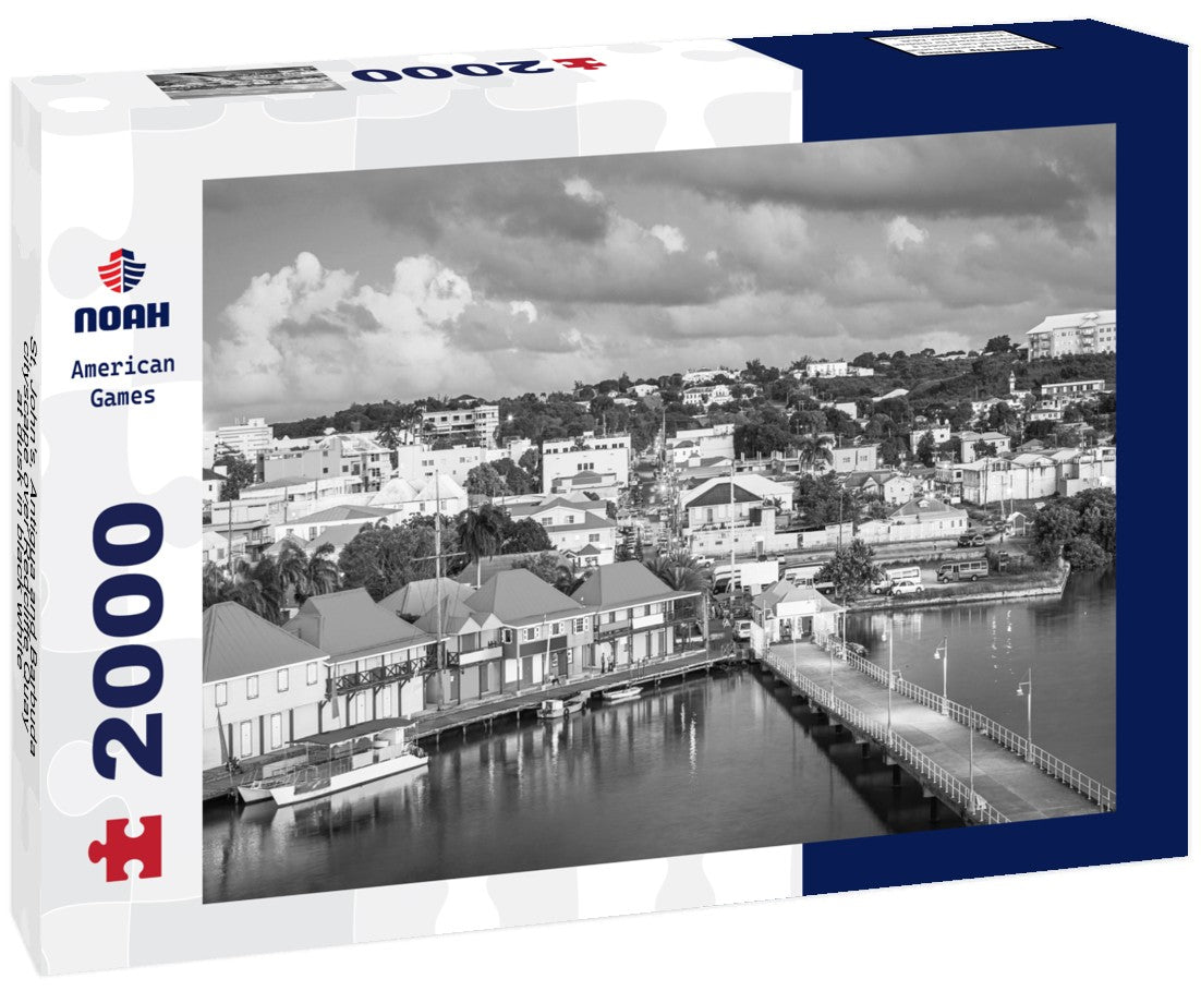 St. John's, Antigua and Barbuda cityscape over Redcliffe Quay at dusk 2000pc PuzzleBlack and White