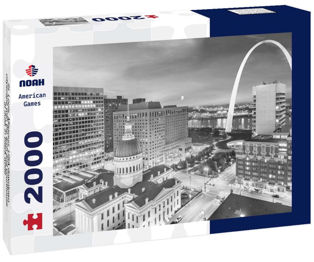 St. Louis, Missouri, USA downtown cityscape with the arch and courthouse at dusk 2000pc PuzzleBlack and White