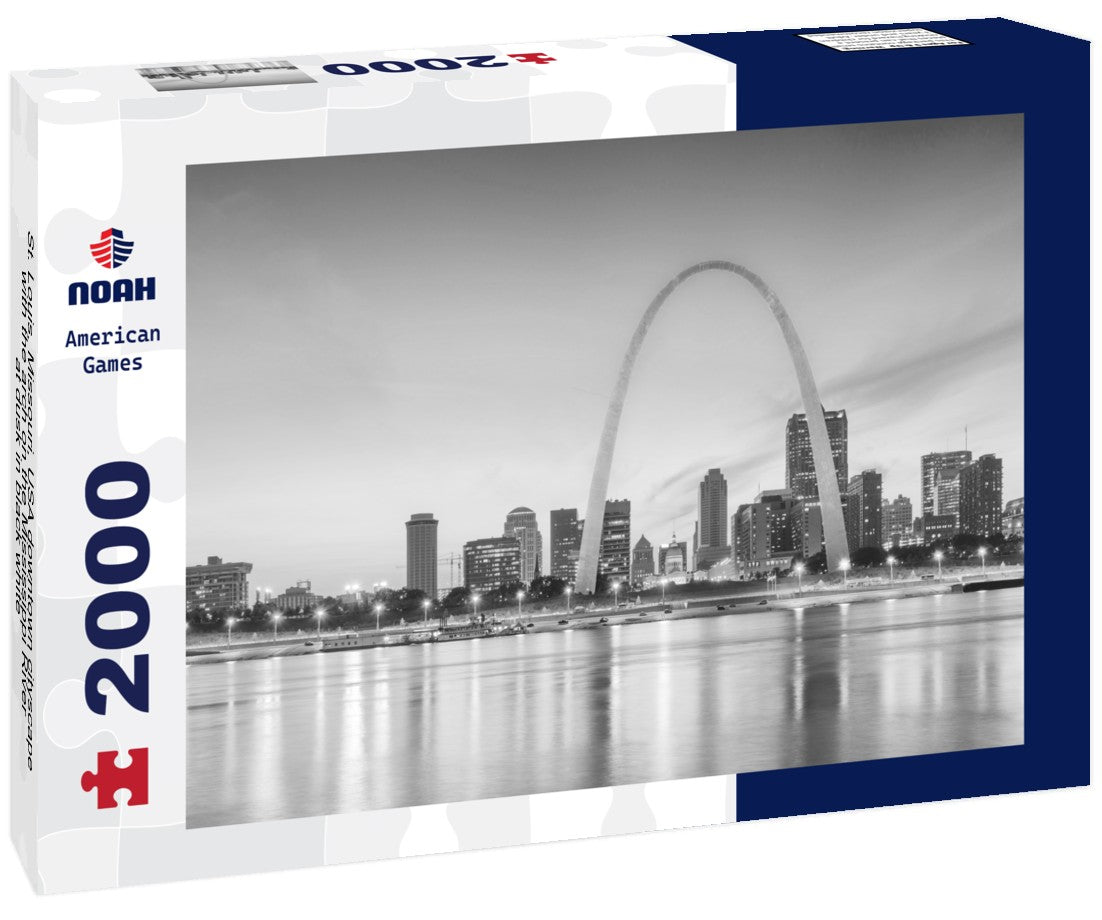 St. Louis, Missouri, USA downtown cityscape with the arch on the Mississippi River at dusk 2000pc PuzzleBlack and White