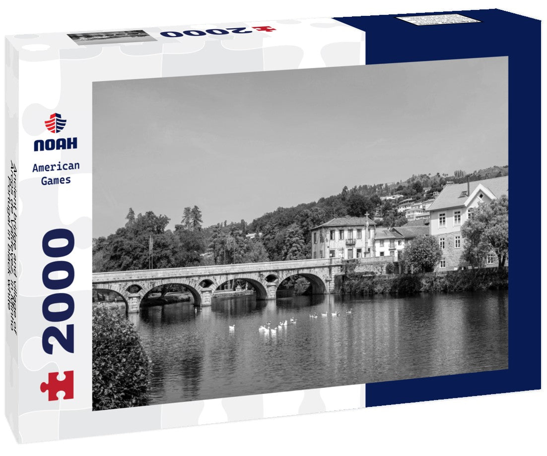 Ancient bridge and village of Arcos de Valdevez, in Minho, Portugal 2000pc PuzzleBlack and White