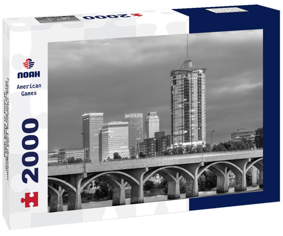 Tulsa, Oklahoma, USA downtown skyline on the Arkansas River at dusk 2000pc PuzzleBlack and White