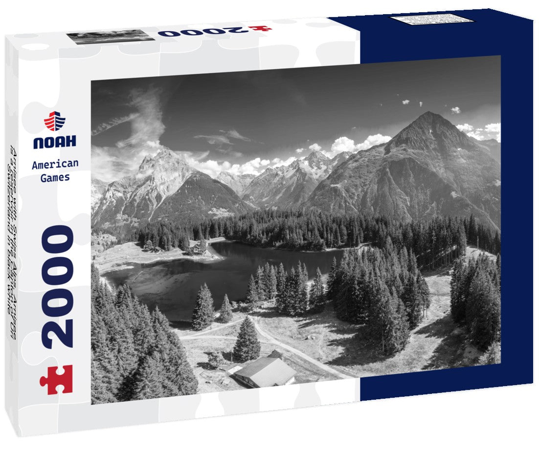Arnisee with Swiss Alps. Arnisee is a reservoir in the Canton of Uri, Switzerland 2000pc PuzzleBlack and White
