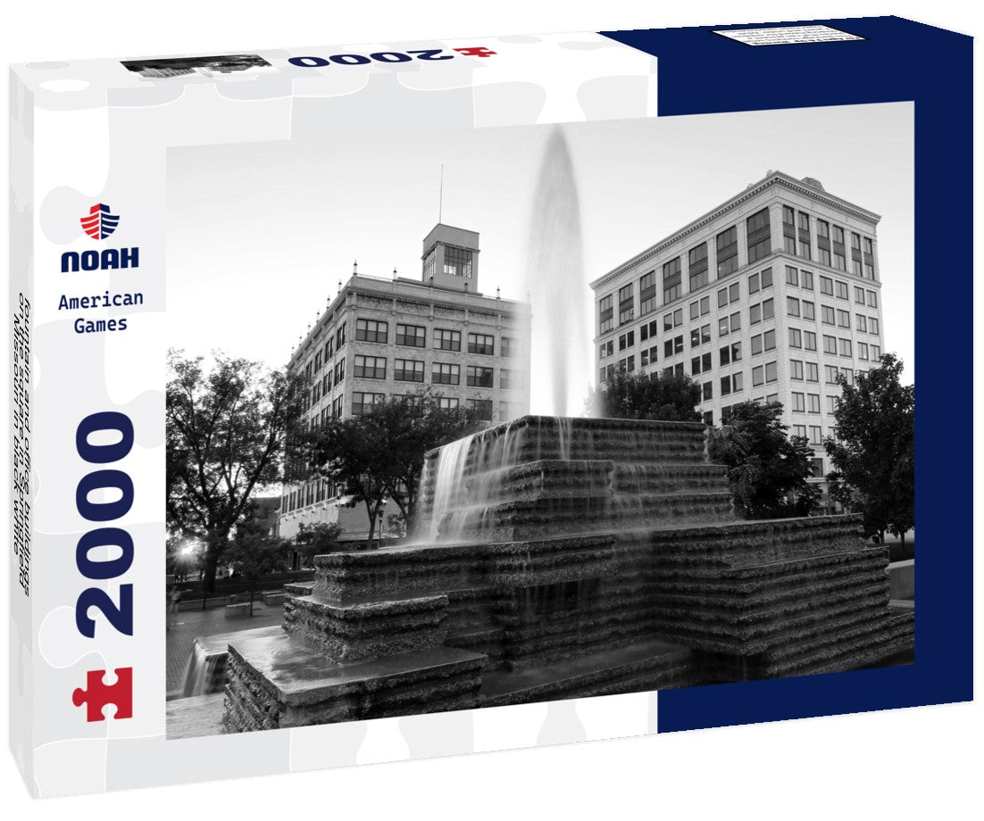 fountain and office buildings on the square in Springfield Missouri 2000pc PuzzleBlack and White