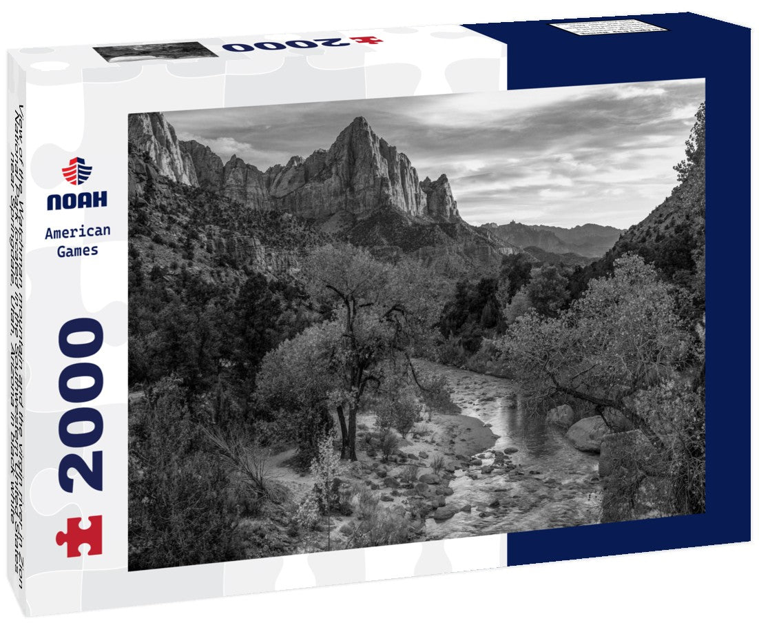 the Watchman mountain and the virgin river in Zion National Park located in the Southwestern United States, near Springdale, Utah, Arizona 2000pc PuzzleBlack and White