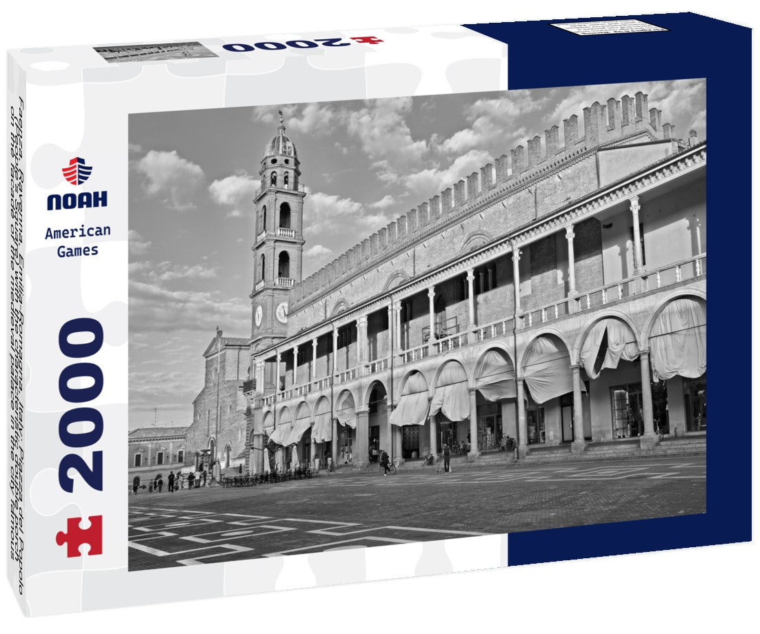 Faenza, Ravenna, Emilia-Romagna, Italy: Piazza del Popolo (People's Square) with the characteristic double porch on the facade of the medieval palace in the city famous for its artistic ceramics 2000pc PuzzleBlack and White