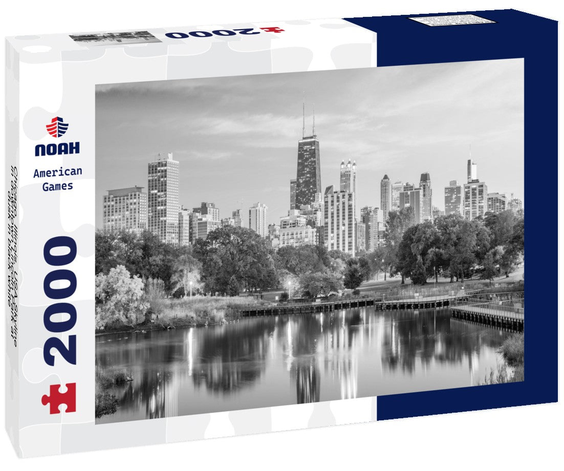 Chicago, Illinois, USA Skyline in downtown Lincoln Park at dusk 2000pc PuzzleBlack and White