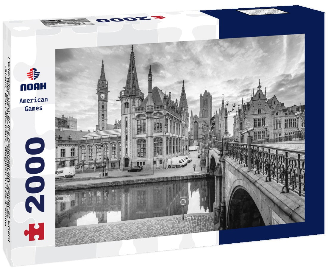 the historical city center of Ghent with the river Leie, beautifully lit at dusk, Ghent, East Flanders, Belgium 2000pc PuzzleBlack and White