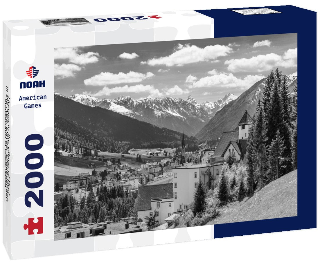 Houses in the village of Dorf in the Alps, Davos, Graubuenden, Switzerland 2000pc PuzzleBlack and White