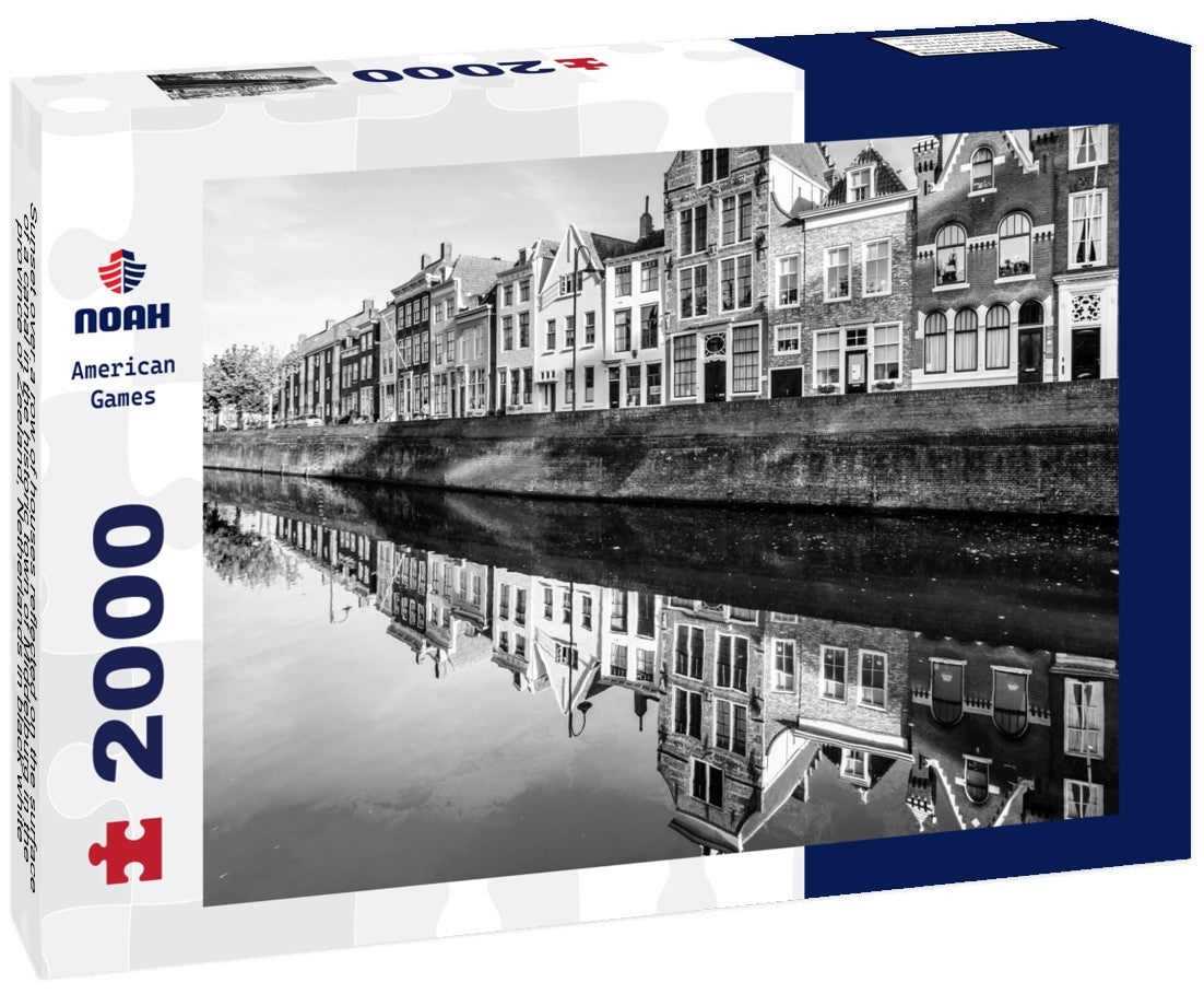 Sunset over a row of houses reflected on the surface of a canal in the historic town of Middelburg in the province of Zeeland, Netherlands 2000pc PuzzleBlack and White