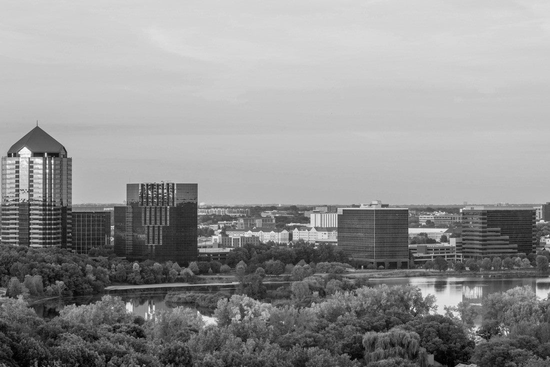 Noah Jigsaw Puzzle A Medium Shot of the Lake Normandale Office Block Reflecting a Late Summer Sunset in Bloomington, Minnesota in black white 2000 pieces