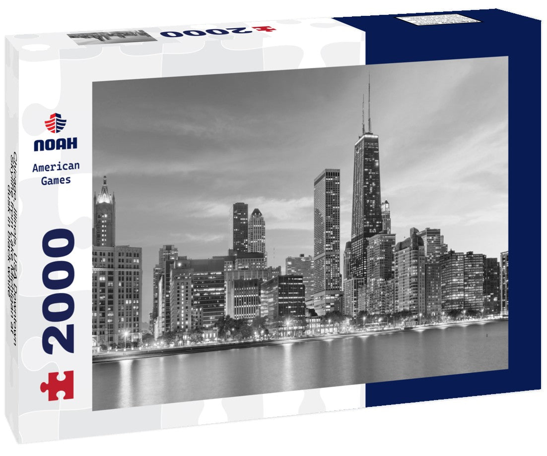 Chicago, Illinois, USA Downtown Skyline from Lake Michigan at dusk 2000pc PuzzleBlack and White