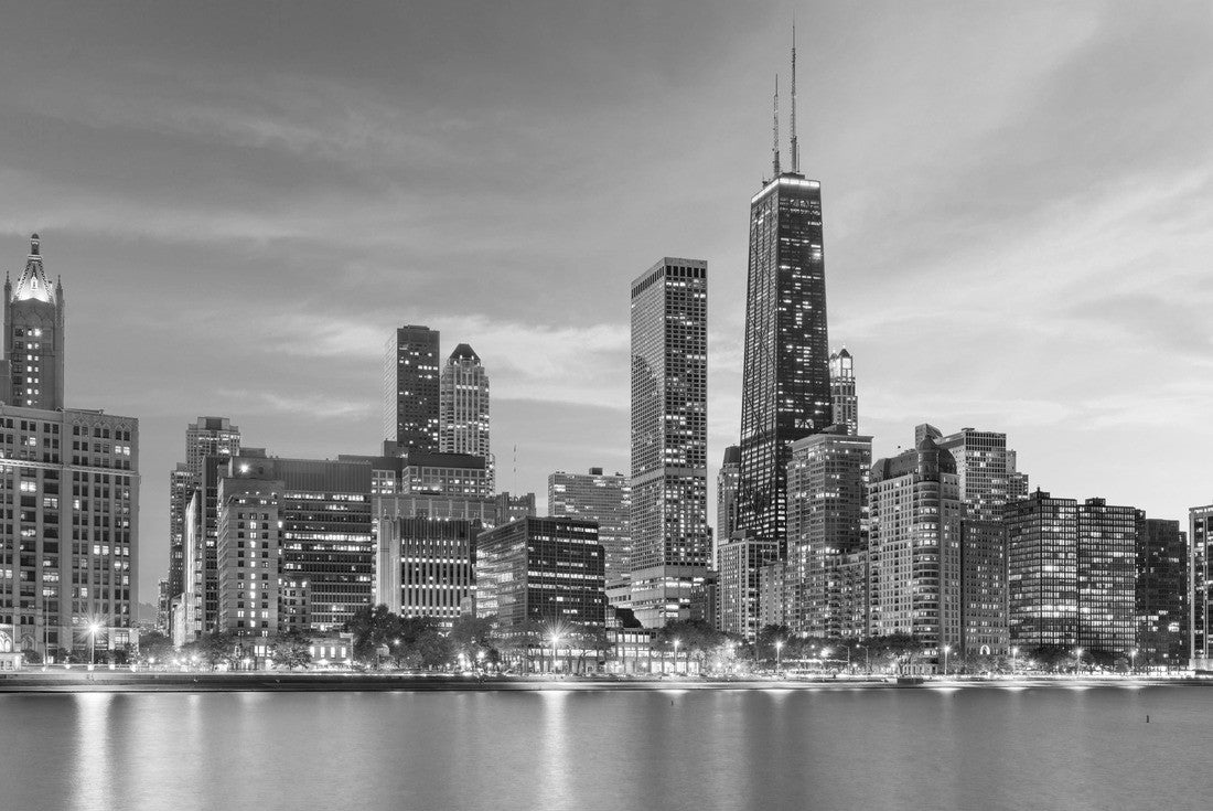 Noah Jigsaw Puzzle Chicago, Illinois, USA Downtown Skyline from Lake Michigan at dusk in black white 2000 pieces