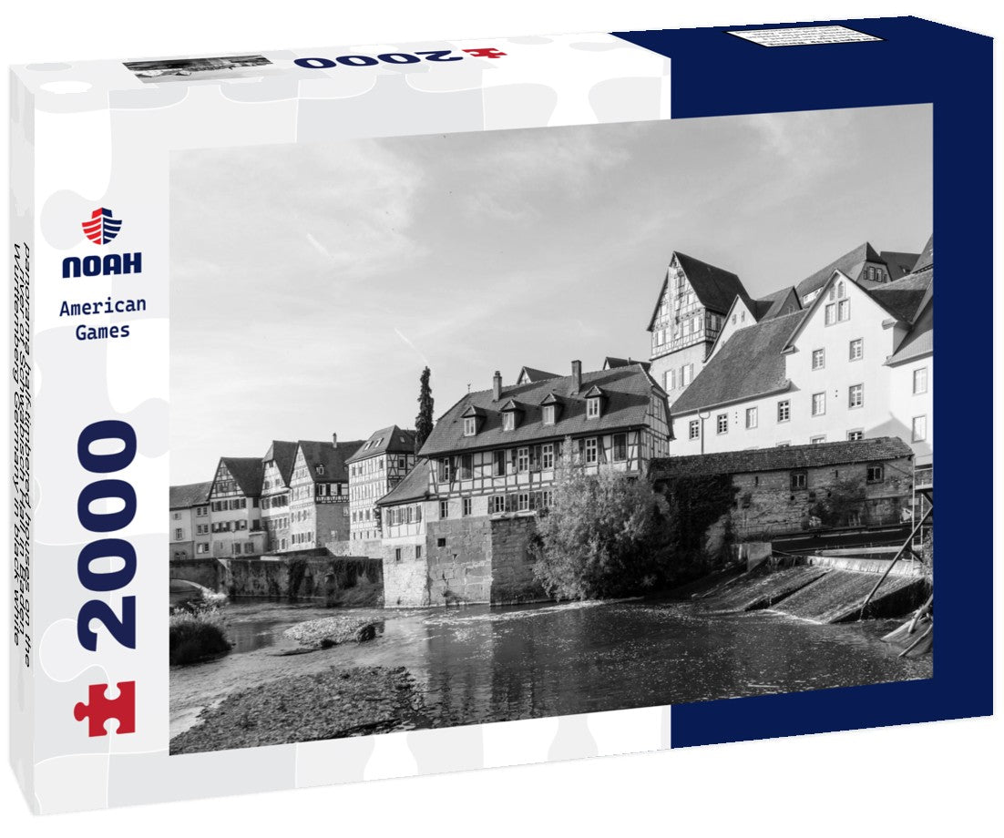 Half-timbered houses on the river of Schwäbisch Hall in Baden-Wurttemberg Germany 2000pc PuzzleBlack and White