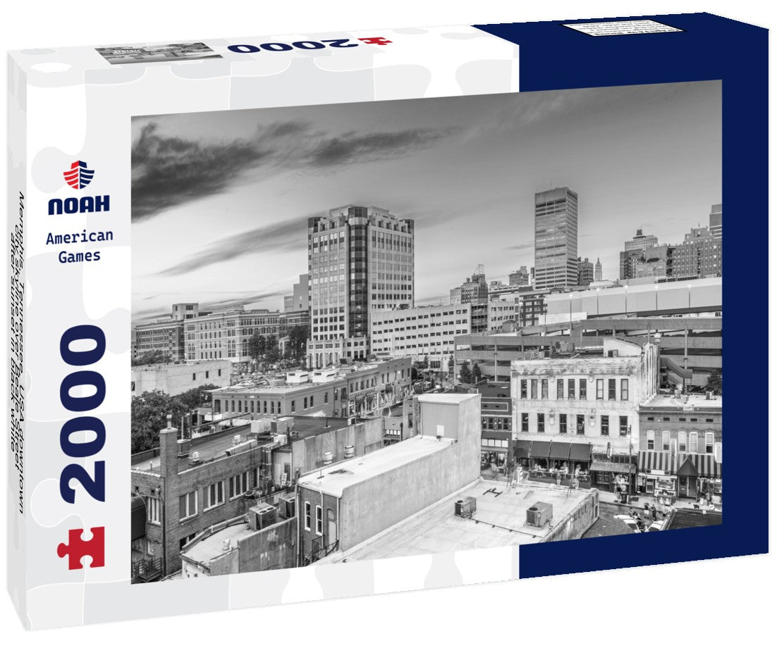 Memphis, Tennessee, USA downtown city skyline over Beale Street after sunset 2000pc PuzzleBlack and White