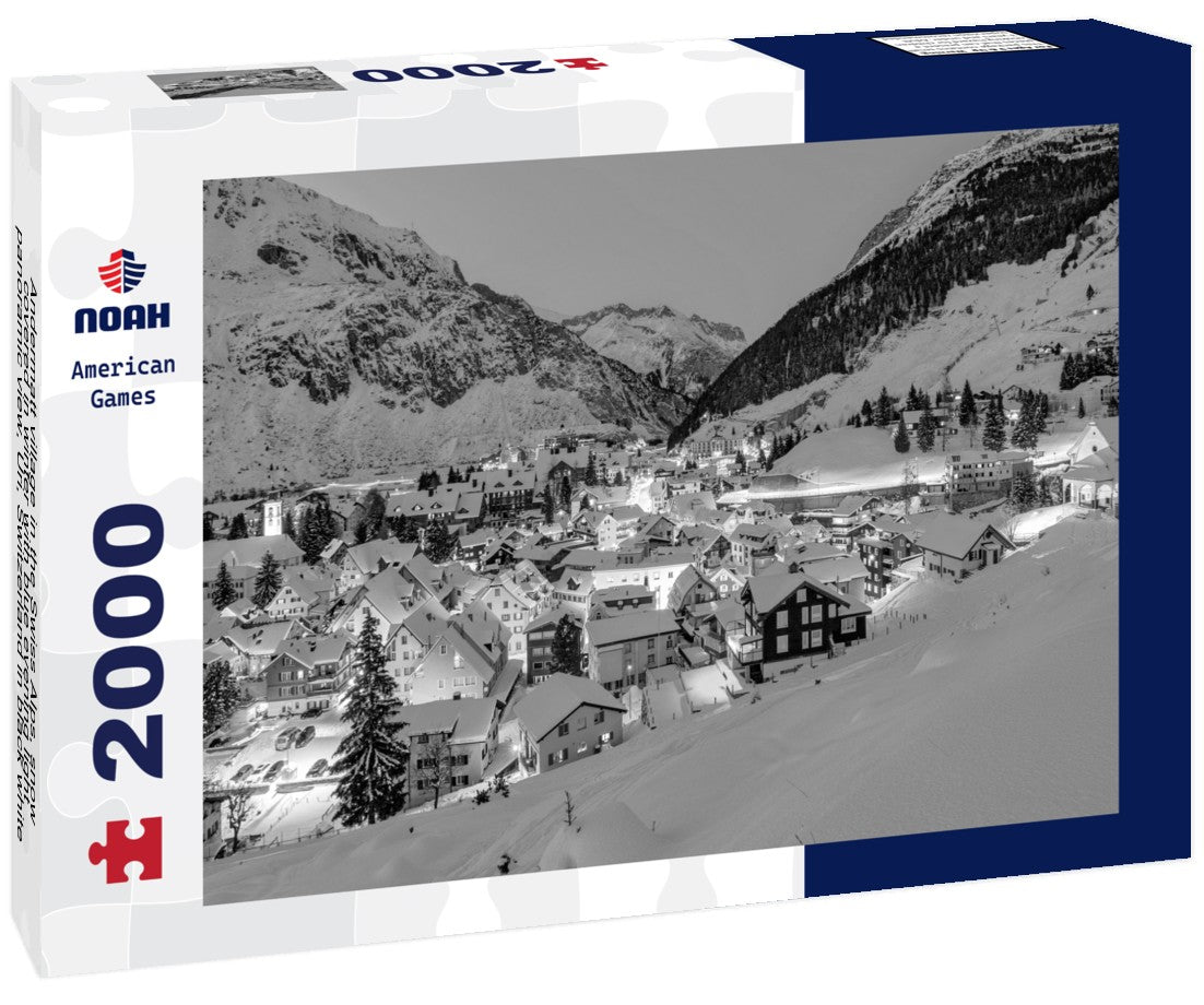 Andermatt village in the Swiss Alps, snow-covered in winter with blue evening light, view, Uri, Switzerland 2000pc PuzzleBlack and White
