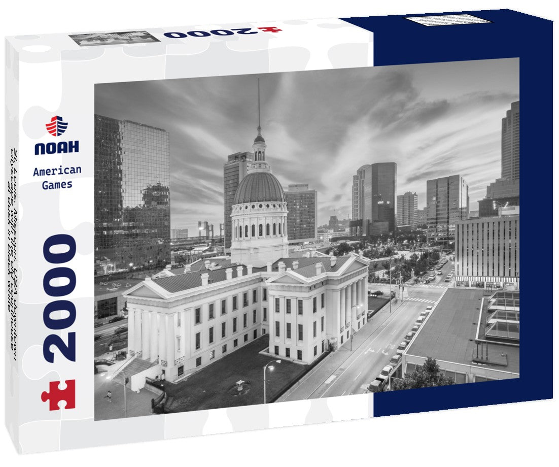 St. Louis, Missouri, USA downtown cityscape with the old courthouse at dusk 2000pc PuzzleBlack and White