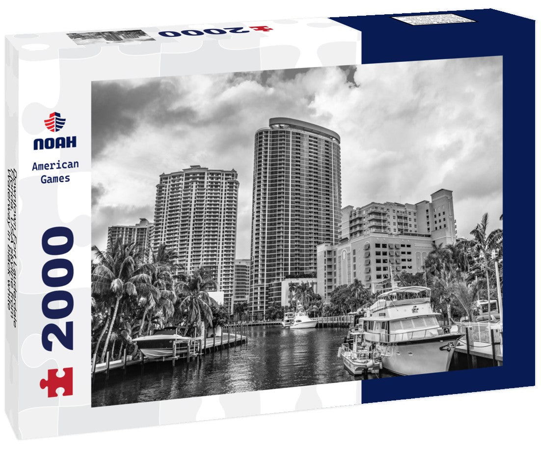 Downtown Fort Lauderdale, Florida, USA skyline from Waterway 2000pc PuzzleBlack and White