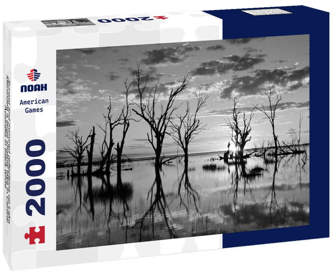 Sunset and mirrored reflections on Lake Menindee a large shallow lake in Central Australia 2000pc PuzzleBlack and White
