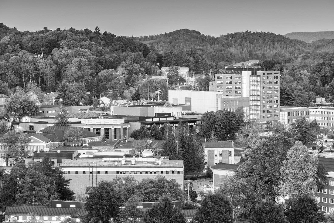 Noah Jigsaw Puzzle Boone, North Carolina, USA Campus and city skyline at dusk in black white 2000 pieces