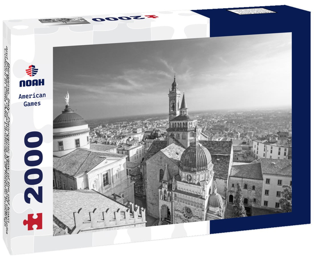 Bergamo, Italy. the old town and the Basilica of Santa Maria Maggiore and Cappella Colleoni in Citta Alta. Landscape of historic buildings during sunset 2000pc PuzzleBlack and White