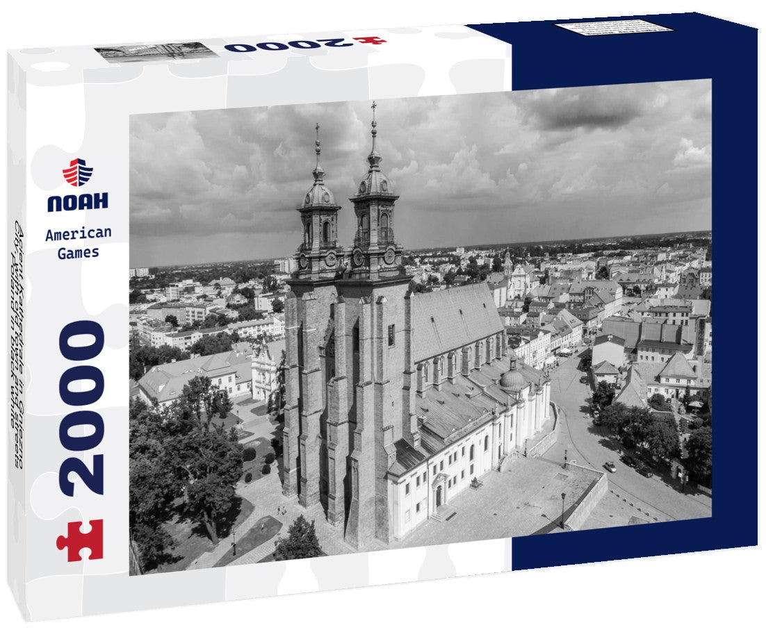 Acient Kathedrale in Gniezno City, with old town and streets, Poland 2000pc PuzzleBlack and White