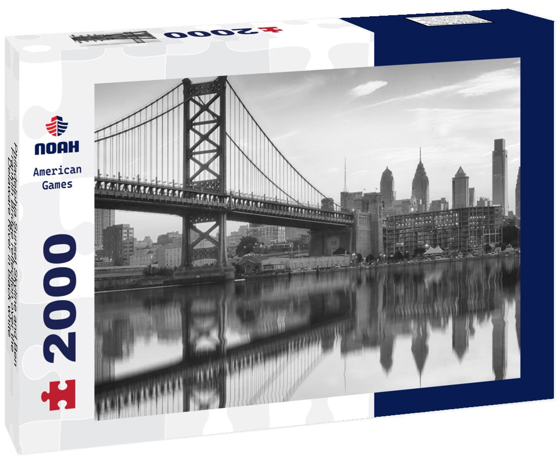 Philadelphia Sunset Skyline and Ben Franklin Bridge reflection over the Delaware River 2000pc PuzzleBlack and White