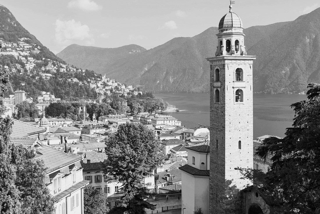 Scenic view to the old town of Lugano, canton of Ticino, Switzerland 2000pc PuzzleBlack and White
