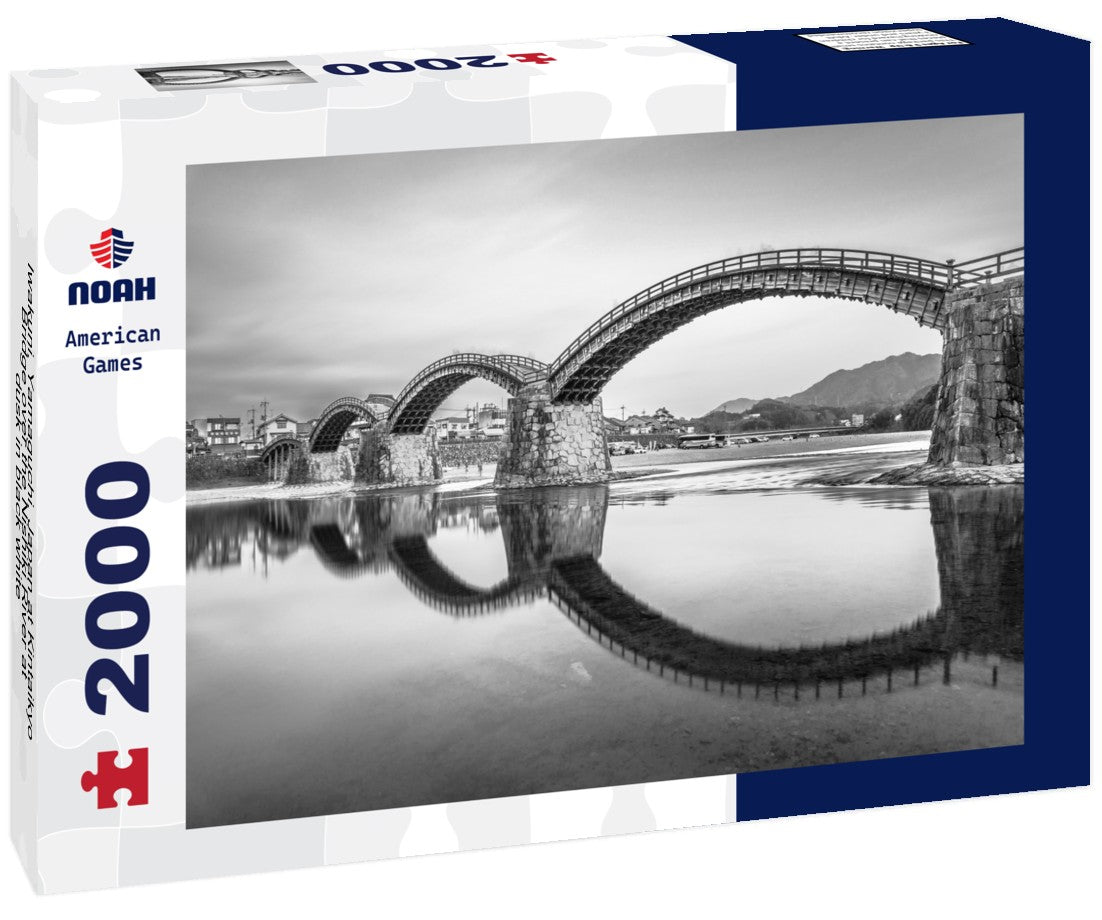 Iwakuni, Yamaguchi, Japan at Kintaikyo Bridge over the Nishiki River at dusk 2000pc PuzzleBlack and White