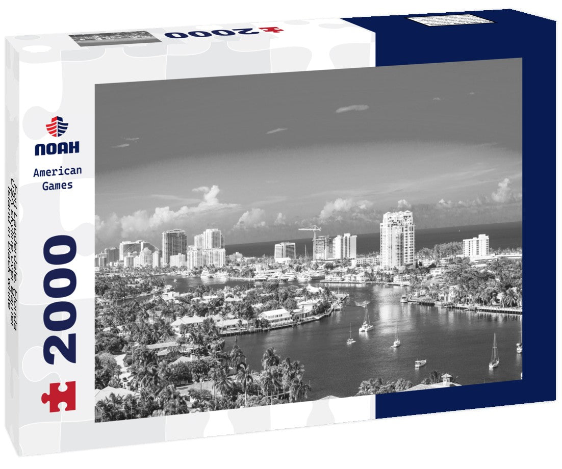 Fort Lauderdale, Florida, USA skyline over Barrier Island 2000pc PuzzleBlack and White