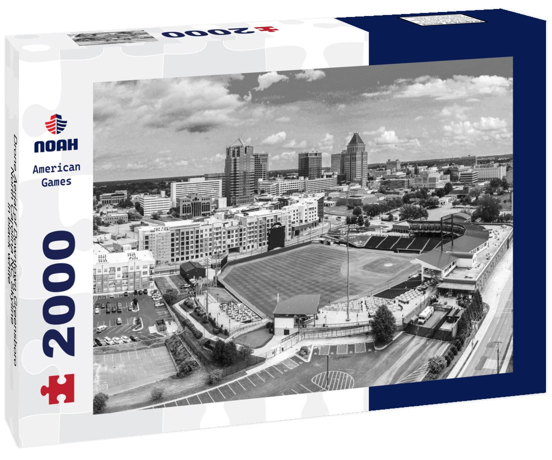 Drone Aerial of Downtown Greensboro North Carolina NC Skyline 2000pc PuzzleBlack and White