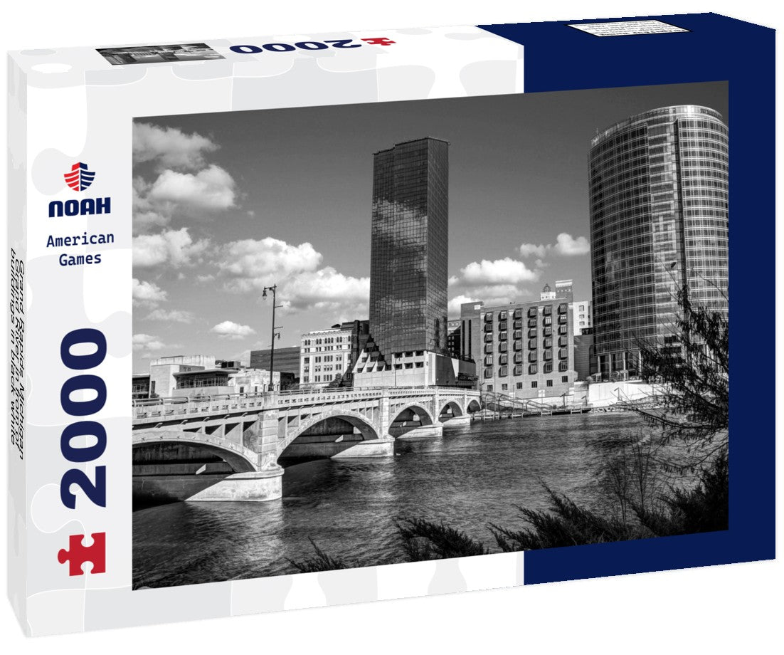 Grand Rapids Michigan, Grand River in from of buildings 2000pc PuzzleBlack and White