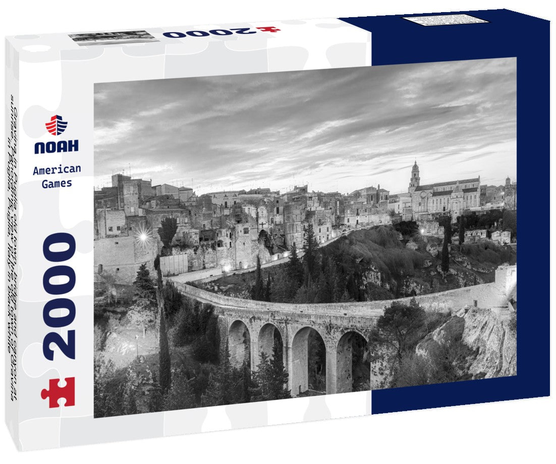 Gravina in Puglia old town, bridge and canyon at sunrise. the old town of Gravina in Puglia, Puglia, Italy 2000pc PuzzleBlack and White