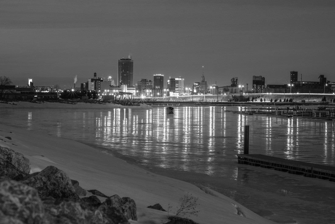 A View Of Downtown Buffalo New York skyline from Different perspective. Erie Basin Marina A View Of Downtown Buffalo New York from Erie Basin Marina locating on Buffalo Outer harbor 2000pc PuzzleBlack and White