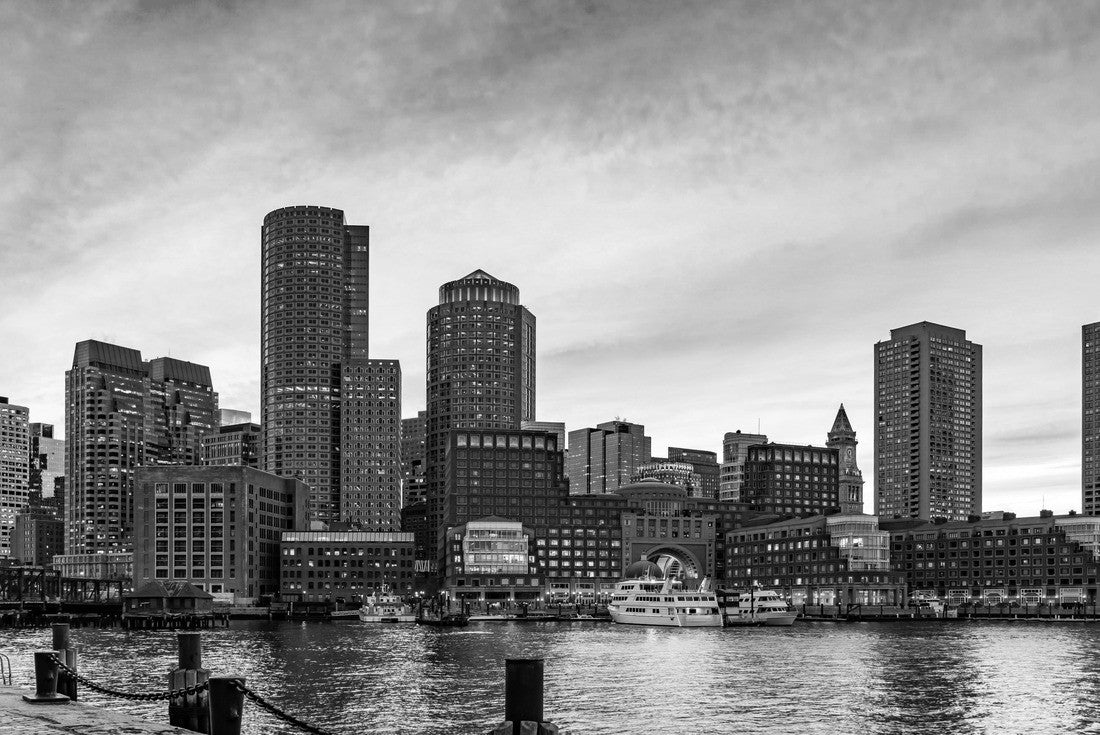 Noah Jigsaw Puzzle Boston Downtown skylines building cityscape sunset at Boston city, MA, USA in black white 2000 pieces