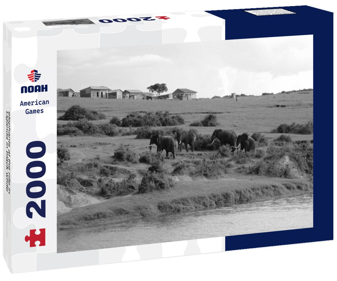 elephants at the nile in Uganda 2000pc PuzzleBlack and White