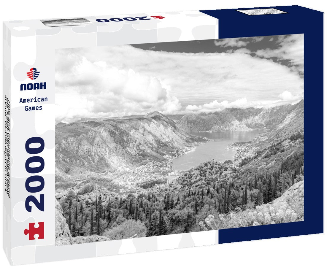Hills and mountains around the Kotor Bay as seen from above. Montenegro 2000pc PuzzleBlack and White