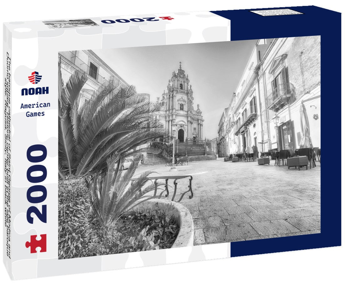 The baroque cathedral of Saint George of Modica and Duomo square. Historic center built in the late baroque style. Ragusa, Sicily, Italy 2000pc PuzzleBlack and White