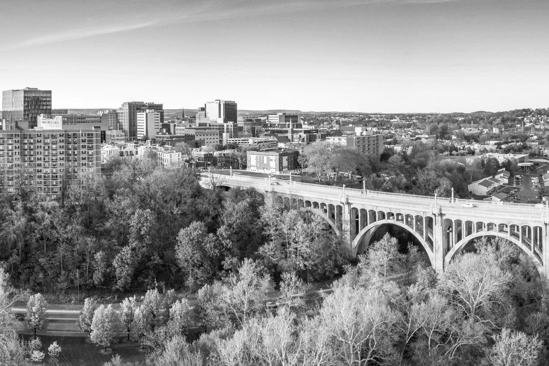 Allentown, Pennsylvania skyline and Albertus L. Meyers Bridge (also known as Eighth Street Bridge) on a sunny afternoon 2000pc PuzzleBlack and White