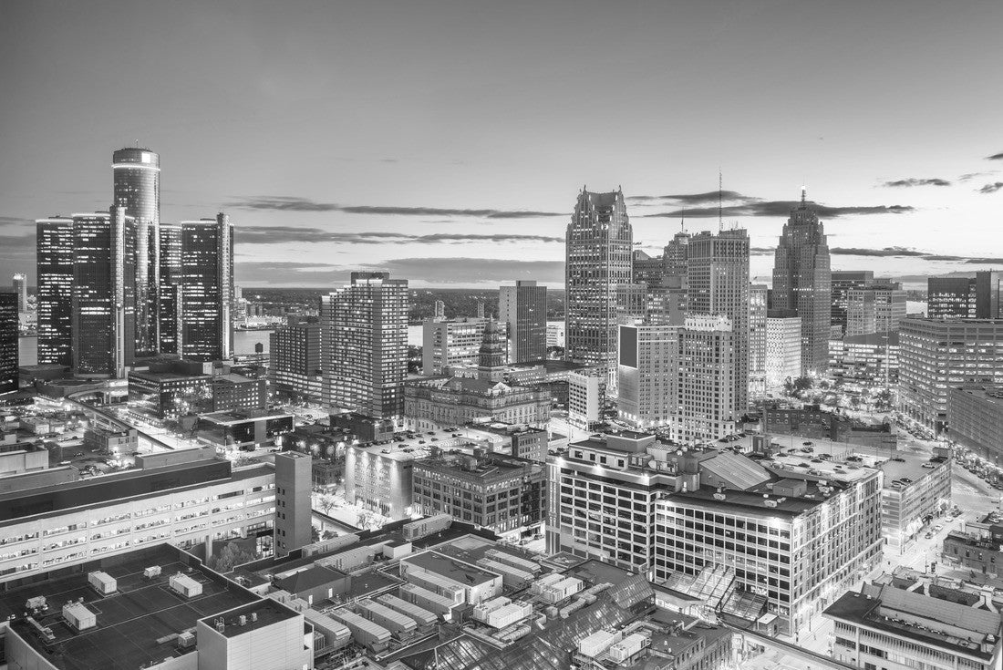 Downtown Detroit, Michigan, USA skyline from above at dusk 2000pc PuzzleBlack and White