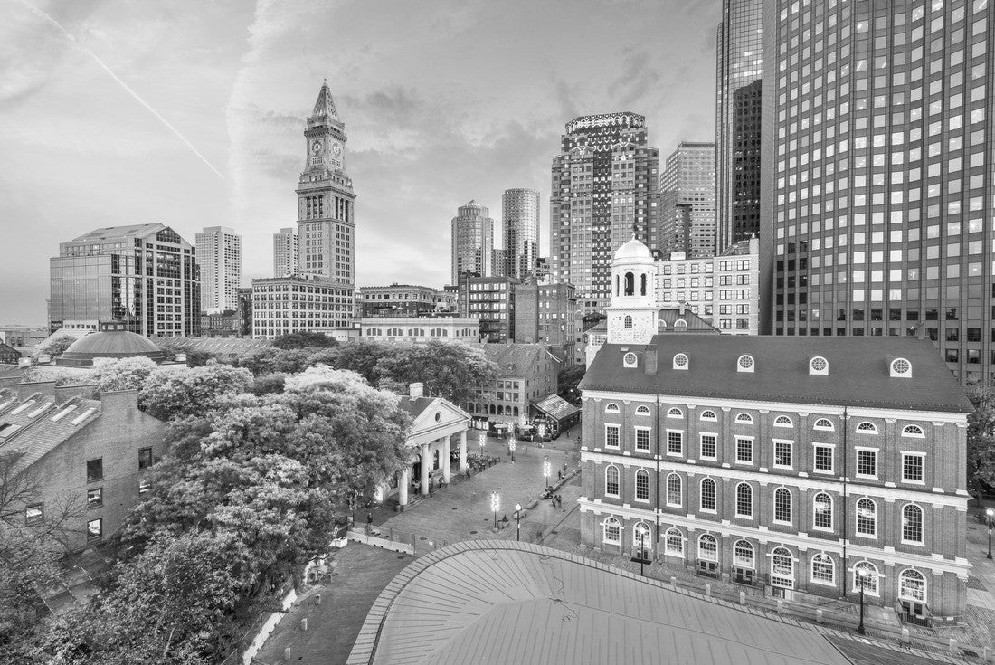 Downtown Boston, Massachusetts, USA markets and cityscape at dusk 2000pc PuzzleBlack and White