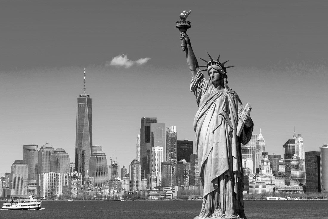 Noah Jigsaw Puzzle The Statue of Liberty over the landscape of the river New York City, the location is lower Manhattan, architecture and building with a tourist concept in black white 2000 pieces