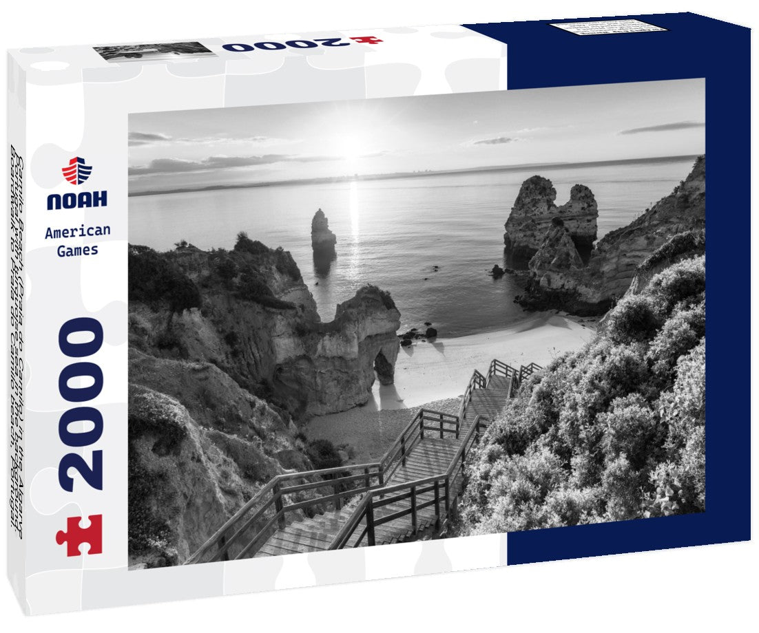 Camilo Beach (Praia do Camilo) in the Algarve, Portugal with turquoise sea in the background. Boardwalk to Praia do Camilo beach, Portugal. Magnificent view of Camilo beach in Lagos, Algarve, Portugal 2000pc PuzzleBlack and White
