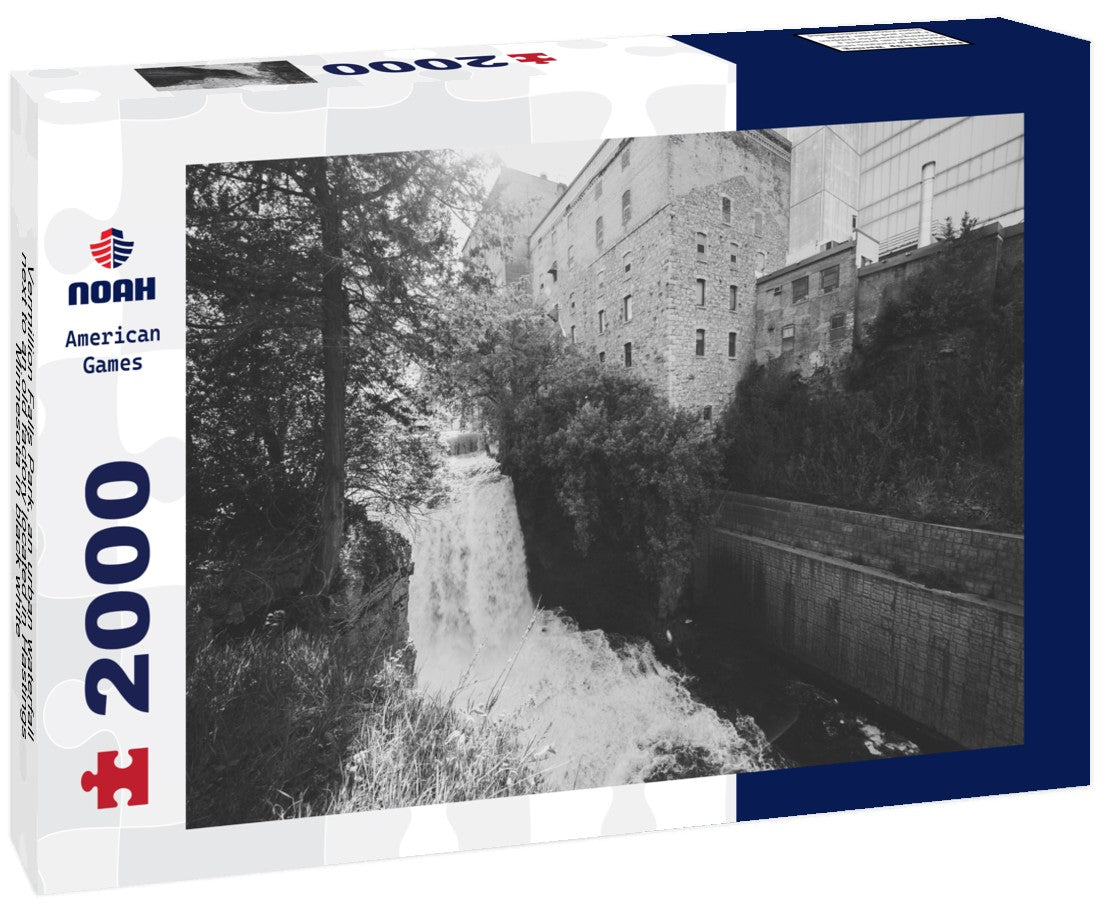 Vermillion Falls Park, an urban waterfall next to an old factory located in Hastings, Minnesota 2000pc PuzzleBlack and White