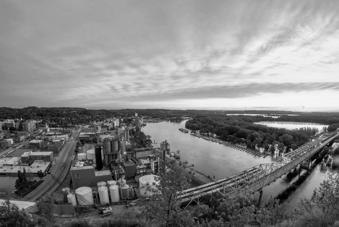 A Fisheye View of a Dramatic Spring Sunset over the Mississippi River and Rural Red Wing, Minnesota 2000pc PuzzleBlack and White