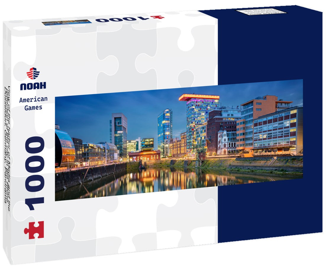 the harbor of Media and the reflection of the city in the Rhine. Düsseldorf, Germany 1000pc Panoramic Puzzle