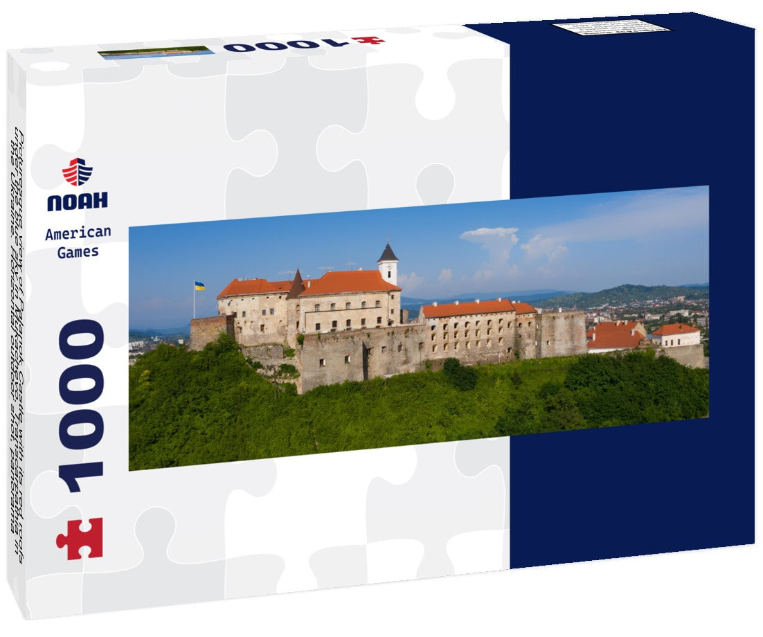 Picturesque view of Palanok Castle with its red roofs under the blue sky in Mukachevo, Transcarpathia in the Ukraine. Horizontal outdoor shot 1000pc Panoramic Puzzle