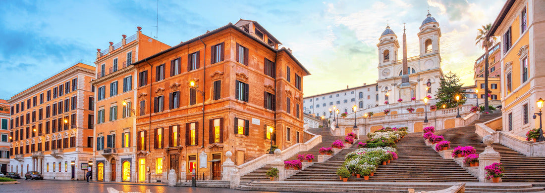 Piazza di Spagna in Rome, Italy. Spanish steps in the morning. Rome architecture and landmarks 1000pc Panoramic Puzzle
