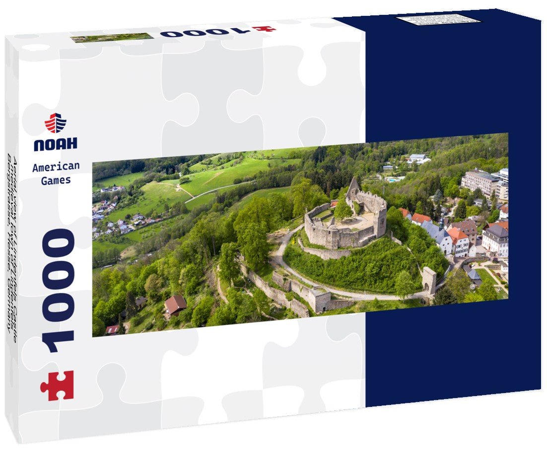 Aerial view of Lindenfels Castle, medieval town of Lindenfels, Bergstrasse, Hesse, Germany 1000pc Panoramic Puzzle