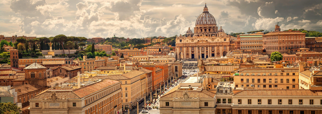 Rome with St. Peter's Basilica in Vatican City, Italy. Skyline of Rome. Rome architecture and landmarks, cityscape 1000pc Panoramic Puzzle