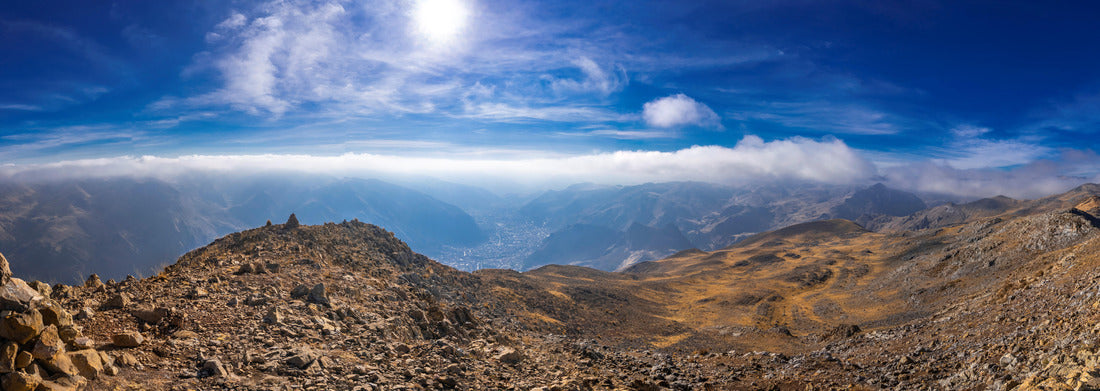 Noah Jigsaw Puzzle View of the city of Huancavelica Peru from a viewpoint on a sunny day with fog, Panorama 1000 Pieces